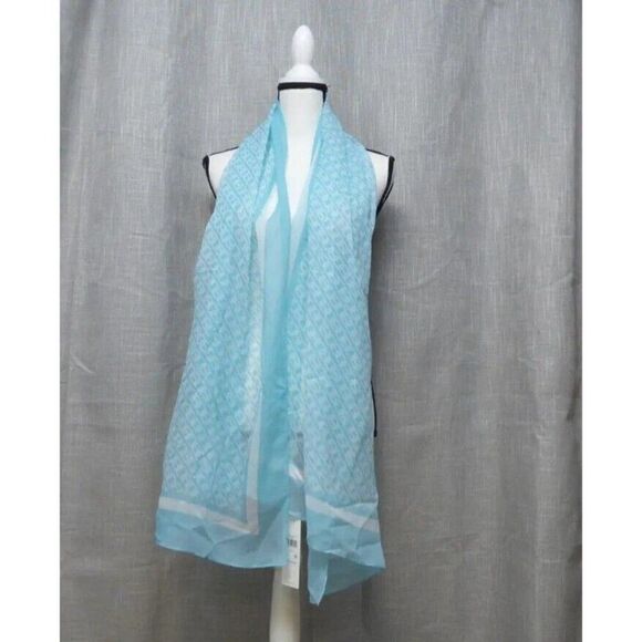Calvin Klein Women's Chain-Print Chiffon Oblong Scarf, Aquatic, OS - Picture 1 of 7